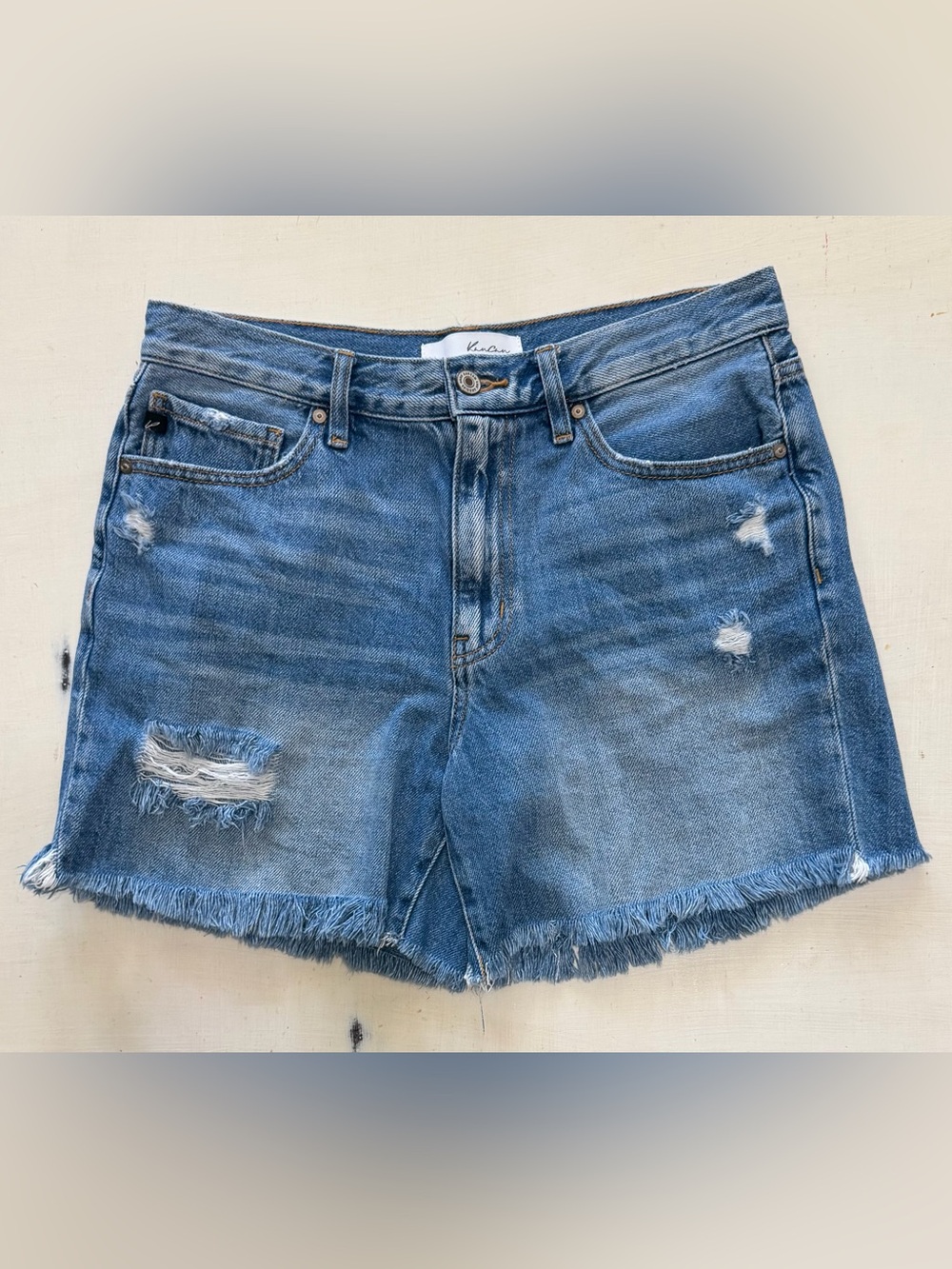 KanCan Distressed Frayed Hem Denim Shorts - Blue